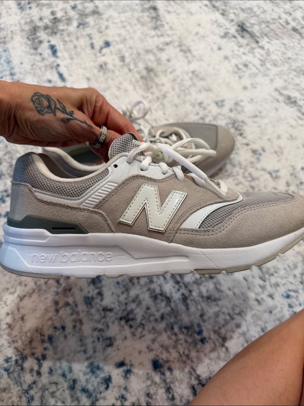 New Balance Taupe & White 997-Inspired Sneakers